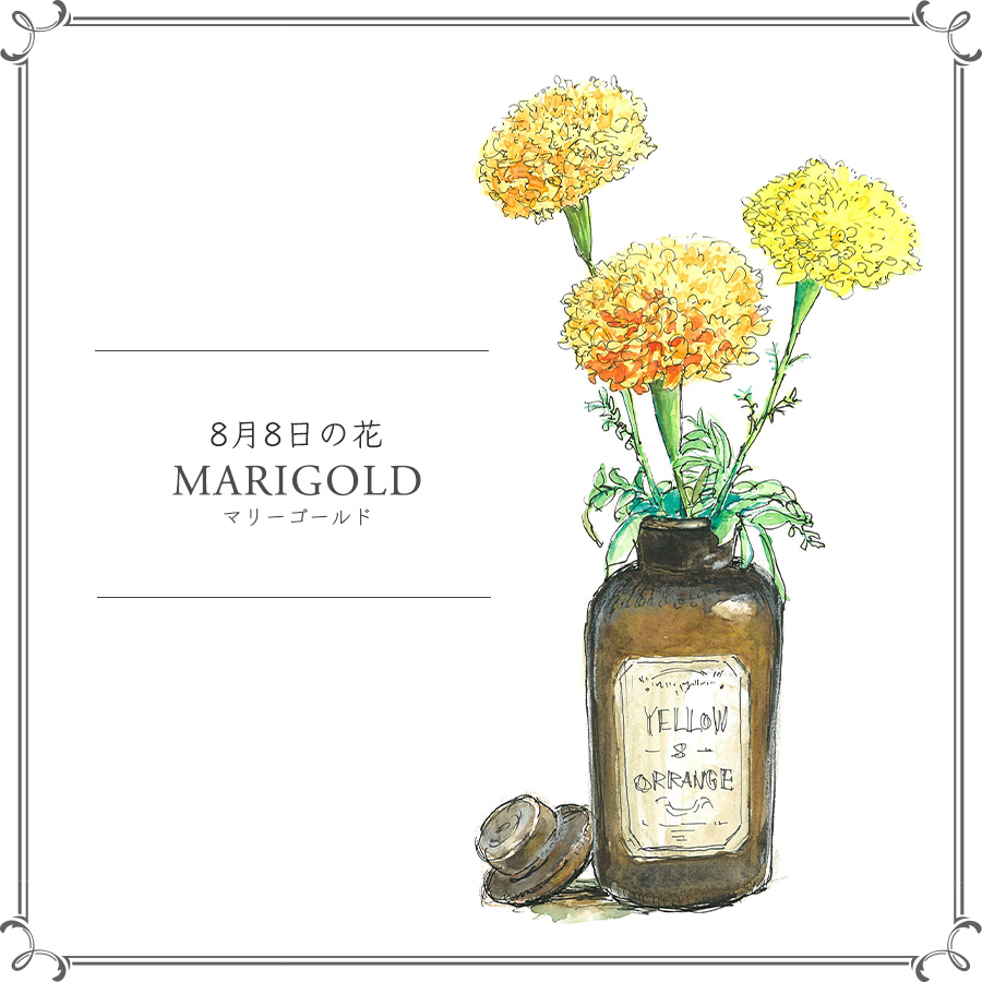 8月8日の花 マリーゴールド ビビットな黄色が映える薬瓶に飾って 今日 花を飾るなら ブルームカレンダー