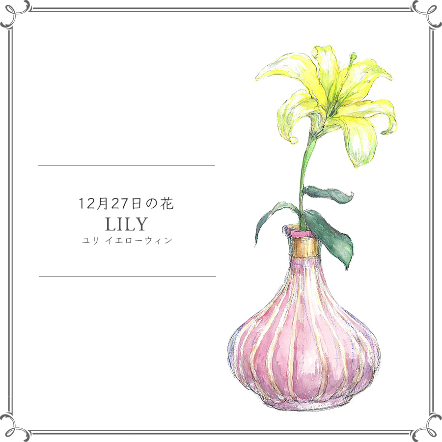 12月27日の花 イエローウィン 黄色のユリをラベンダー色の花器に 今日 花を飾るなら ブルームカレンダー